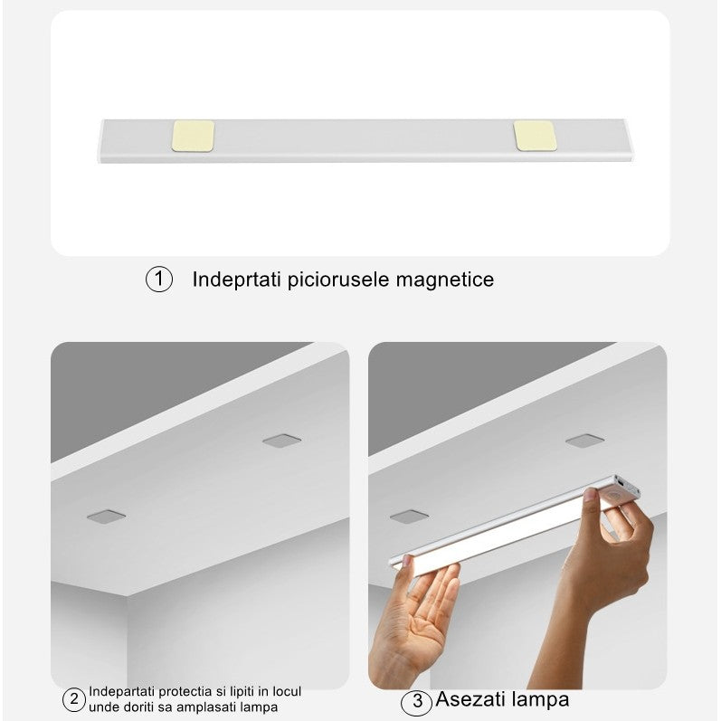 Lampa LED cu Senzor de Lumina si Miscare 30 cm, Flippy, Intensitate Reglabila, Suport Magnetic, 79 LED-uri, 114.59lm ,