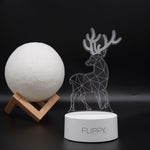 Lampa LED decorativa, Flippy, 3D, Cerb, cu telecomanda, doua moduri de alimentare USB si baterii, 20 cm inaltime, din