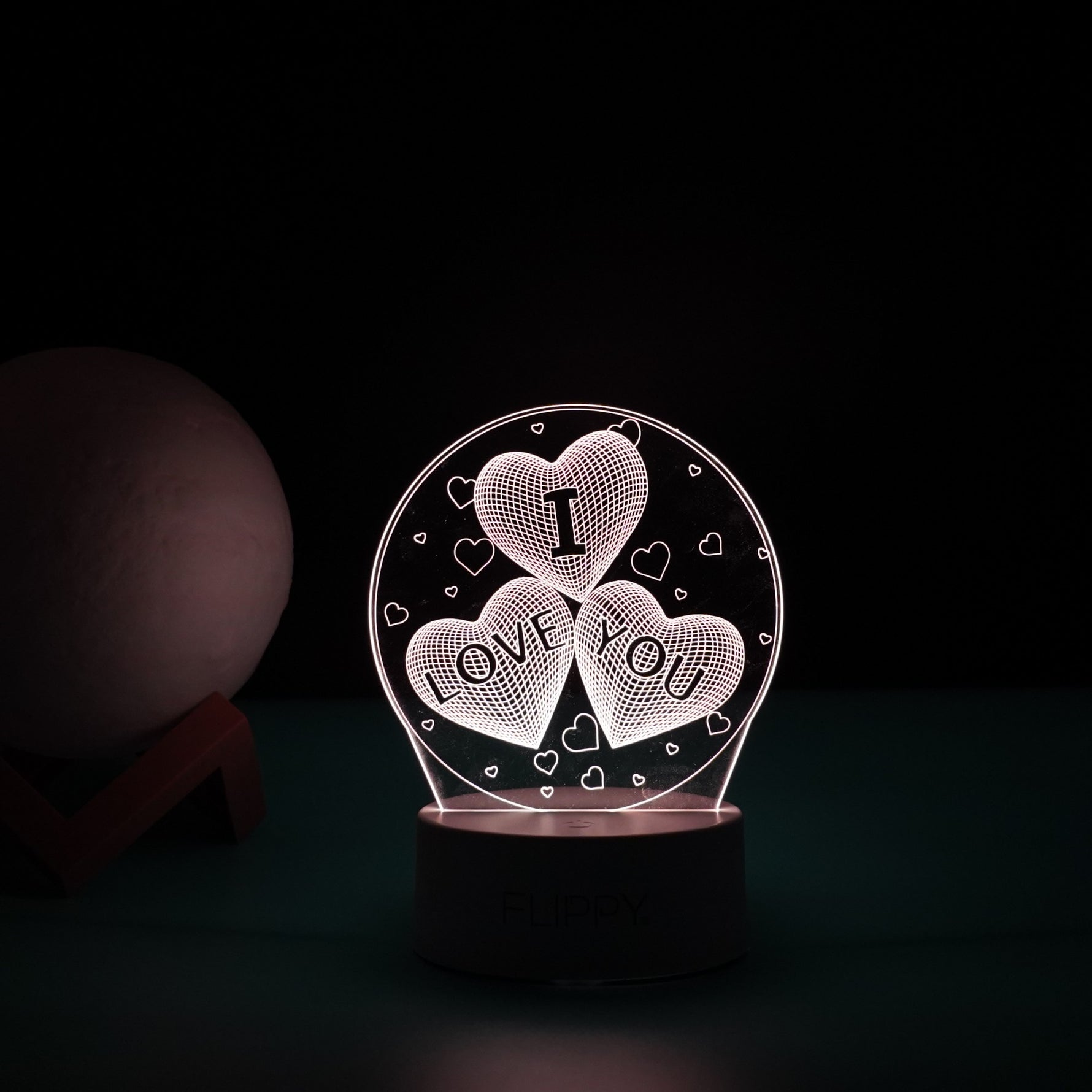 Lampa LED decorativa, Flippy, 3D, cu text "I love you", doua moduri de alimentare USB si baterii, 20 cm inaltime, din