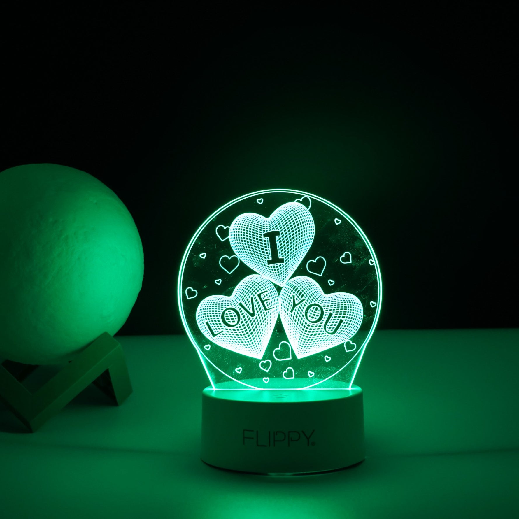 Lampa LED decorativa, Flippy, 3D, cu text "I love you", doua moduri de alimentare USB si baterii, 20 cm inaltime, din