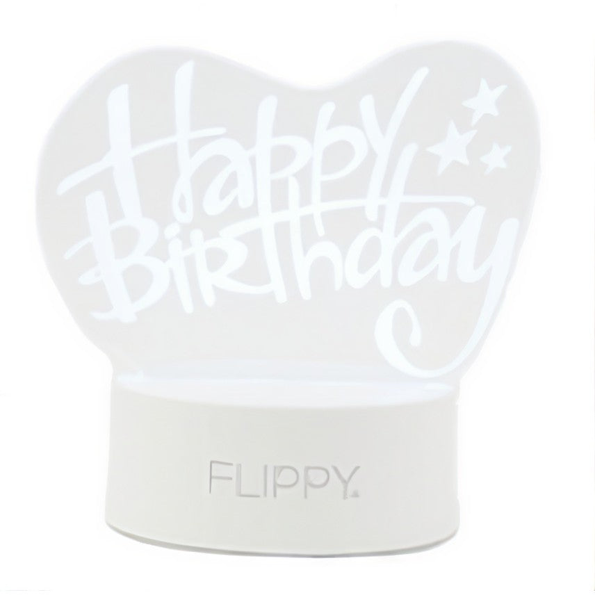 Lampa LED decorativa, Flippy, 3D, Happy Birthday, cu USB si baterii, 20 cm inaltime, din material acril, lumina