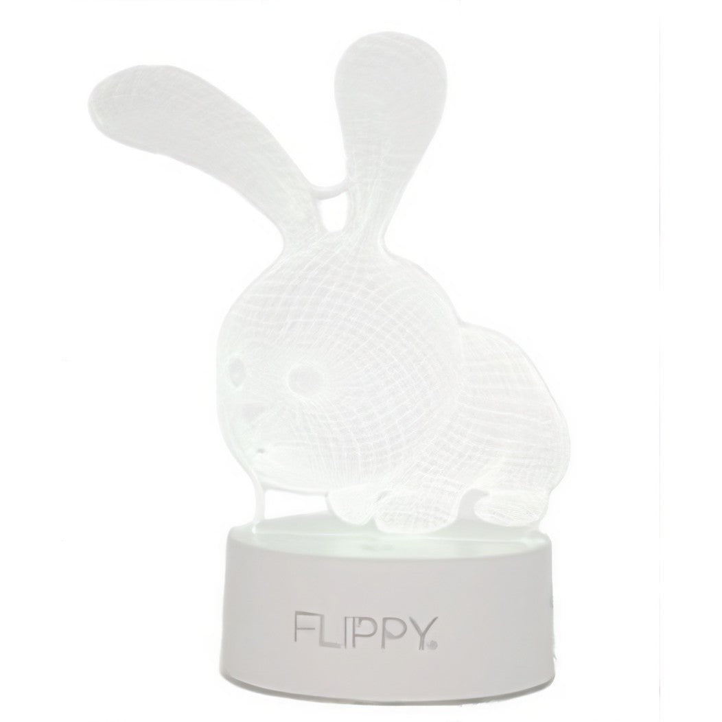 Lampa LED decorativa, Flippy, 3D, Iepure, cu USB si baterii, 20 cm inaltime, din material acril, lumina multicolora si