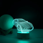 Lampa LED decorativa, Flippy, 3D, Masina Sport, doua moduri de alimentare USB si baterii, 20 cm inaltime, din material