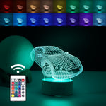 Lampa LED decorativa, Flippy, 3D, Masina Sport, doua moduri de alimentare USB si baterii, 20 cm inaltime, din material