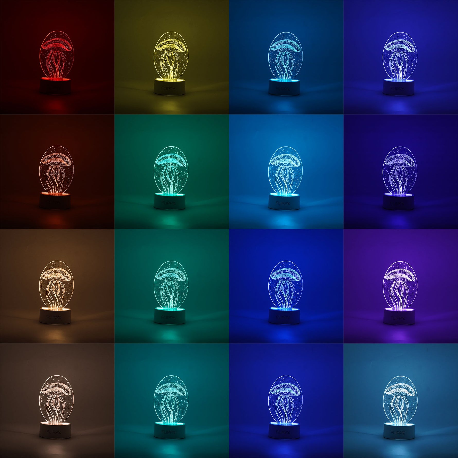 Lampa LED decorativa, Flippy, 3D, Meduza, din material acril si lumina multicolora, alb