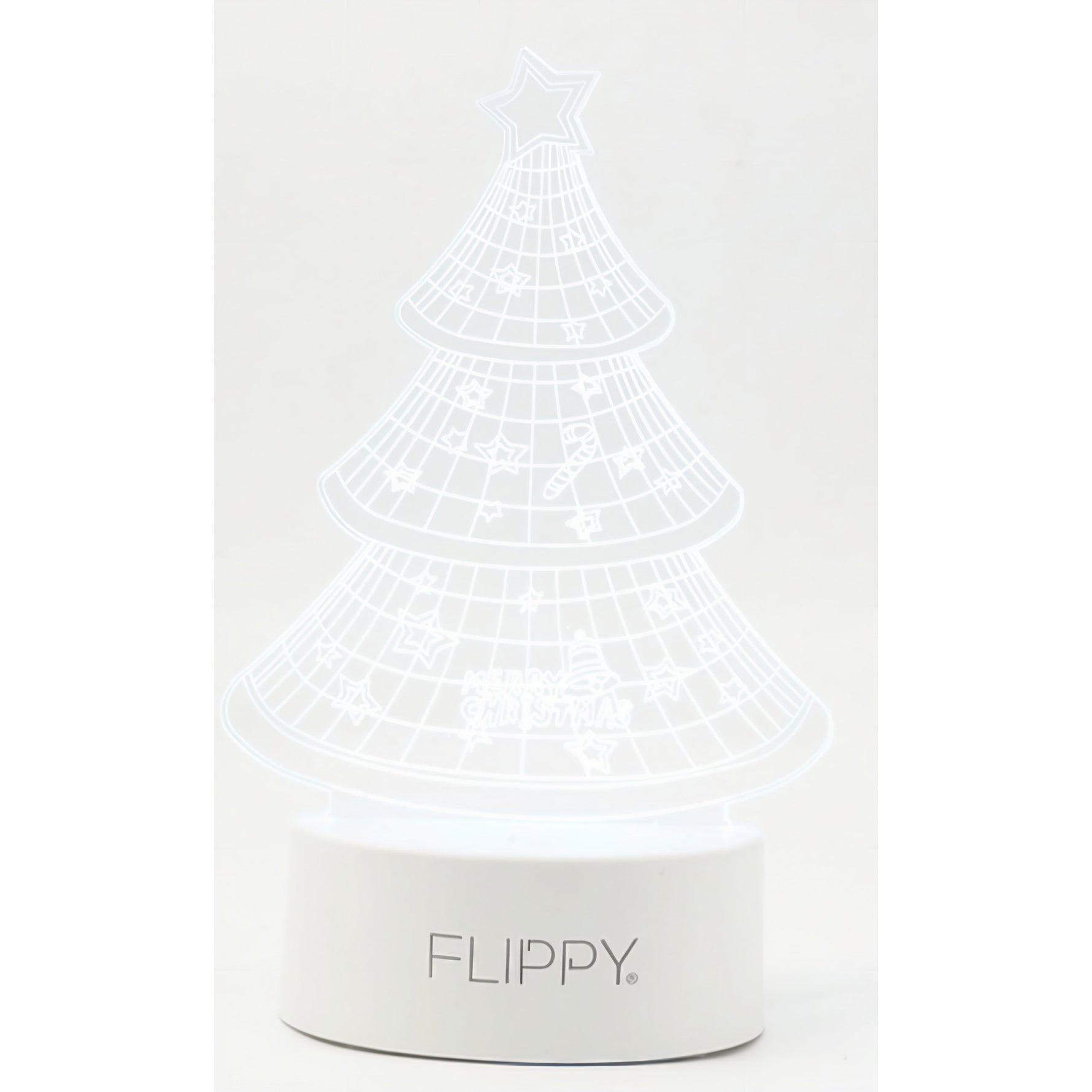 Lampa LED decorativa, Flippy, 3D, Pom de Craciun, din material acril si lumina multicolora, alb