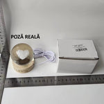 Lampa LED Decorativa, Flippy, Bila de Cristal cu Diametru 6cm, Model Inima 3D, Alimentare USB, Suport din Lemn, Lumina