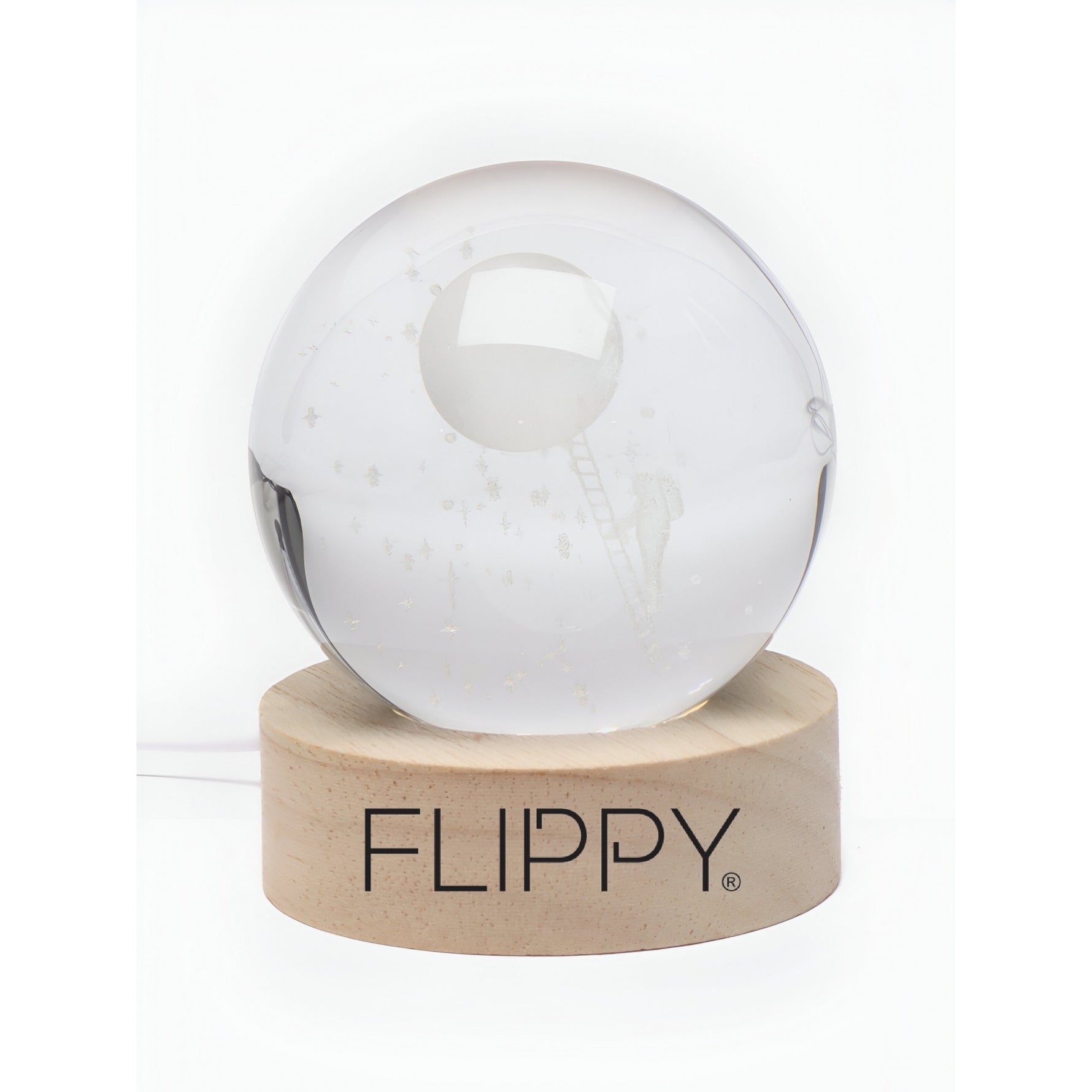 Lampa LED Decorativa, Flippy, cu Bila de Cristal cu Diametru 6cm, Model Astronaut pe Scara catre Luna 3D, Alimentare