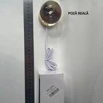 Lampa LED Decorativa, Flippy, cu Bila de Cristal cu Diametru 6cm, Model Balena 3D, Alimentare USB, Suport din Lemn,