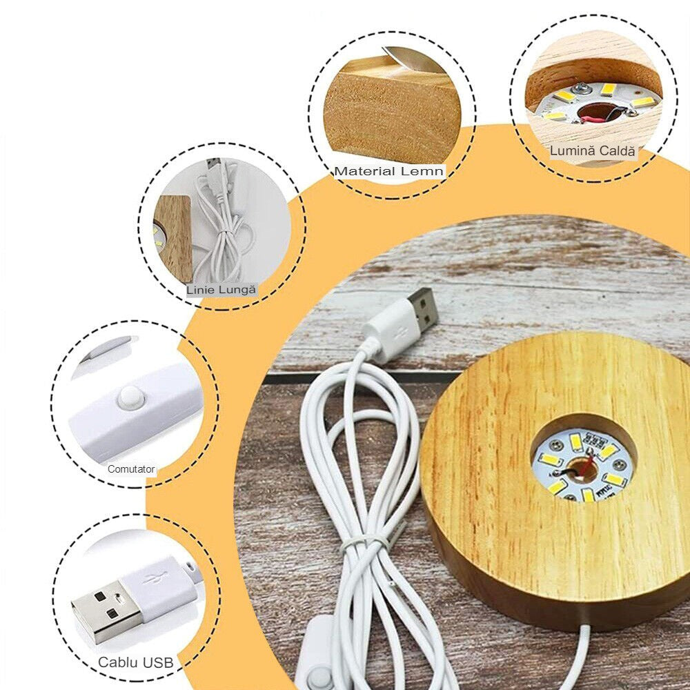 Lampa LED Decorativa, Flippy, cu Bila de Cristal cu Diametru 6cm, Model Brad de Craciun 3D, Alimentare USB, Suport din