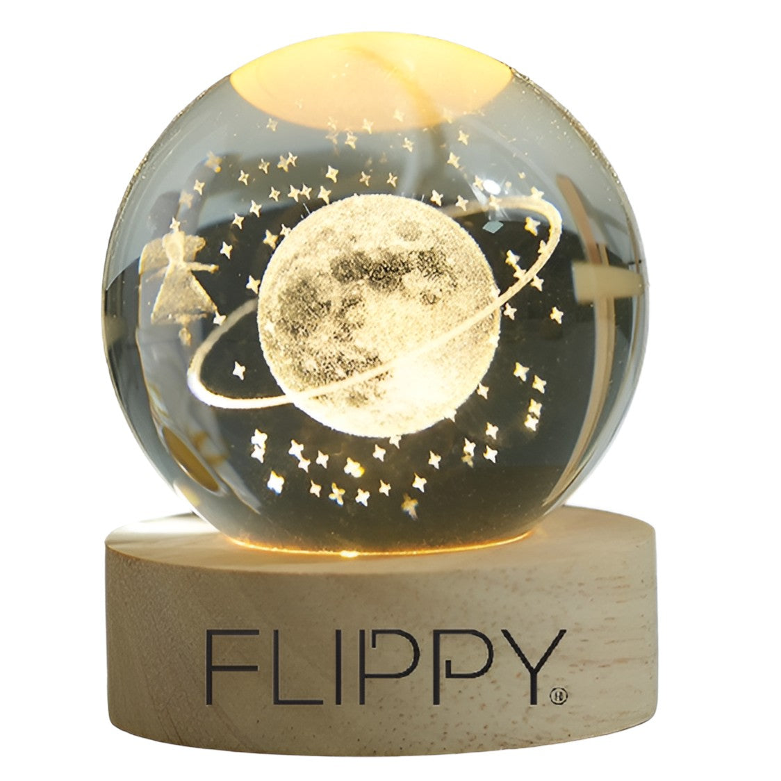 Lampa LED Decorativa, Flippy, cu Bila de Cristal cu Diametru 6cm, Model Cer Instelat 3D, Alimentare USB, Suport din