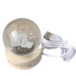 Lampa LED Decorativa, Flippy, cu Bila de Cristal cu Diametru 6cm, Model Merry Christmas 3D, Alimentare USB, Suport din