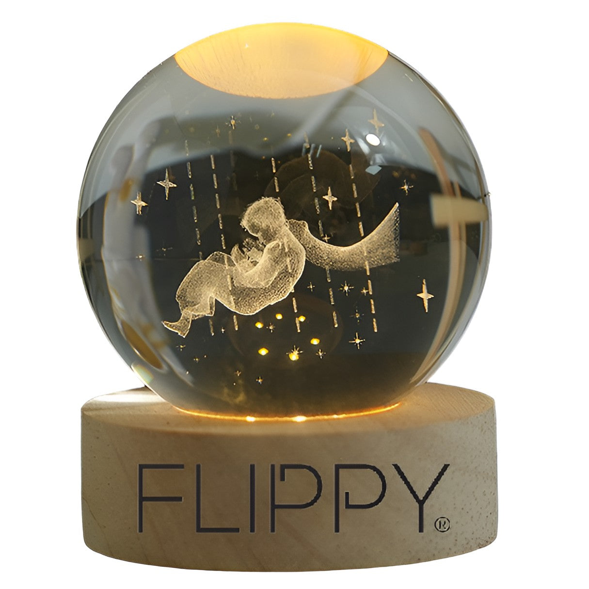Lampa LED Decorativa, Flippy, cu Bila de Cristal cu Diametru 6cm, Model Micul Print 3D, Alimentare USB, Suport din