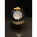 Lampa LED Decorativa, Flippy, cu Bila de Cristal cu Diametru 6cm, Model Papadie 3D, Alimentare USB, Suport din Lemn,