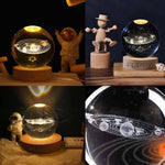 Lampa LED Decorativa, Flippy, cu Bila de Cristal cu Diametru 6cm, Model Sistemul Solar 3D, Alimentare USB, Suport din