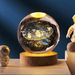 Lampa LED Decorativa, Flippy, cu Bila de Cristal cu Diametru 6cm, Model Sistemul Solar 3D, Alimentare USB, Suport din