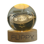 Lampa LED Decorativa, Flippy, cu Bila de Cristal cu Diametru 6cm, Model Sistemul Solar 3D, Alimentare USB, Suport din