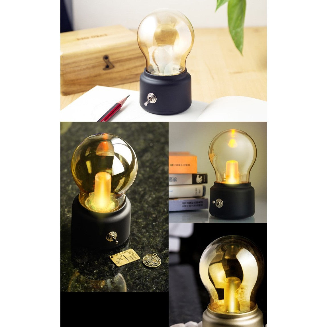 Lampa LED Decorativa sub forma de Bulb, Retro pentru interior, Negru/ Transparent, 5 V, 500 mA, ABS, Lumina Calda,