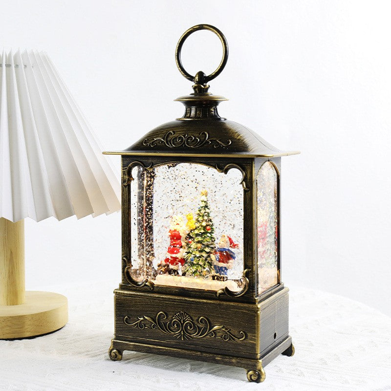 Decoratiune Craciun, Tip Felinar, Figurine Mos Craciun cu Baietel, 3 Moduri, Functie Muzicala, Zapada in Miscare,