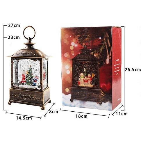 Decoratiune Craciun, Tip Felinar, Figurine Mos Craciun cu Baietel, 3 Moduri, Functie Muzicala, Zapada in Miscare,