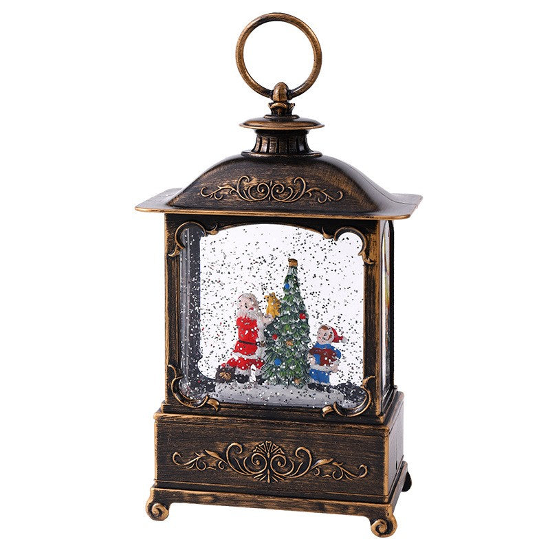 Decoratiune Craciun, Tip Felinar, Figurine Mos Craciun cu Baietel, 3 Moduri, Functie Muzicala, Zapada in Miscare,