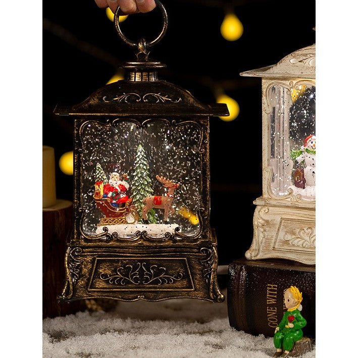 Decoratiune Craciun, Tip Felinar, Figurine Mos Craciun cu Sania, 3 Moduri, Functie Muzicala, Zapada in Miscare,