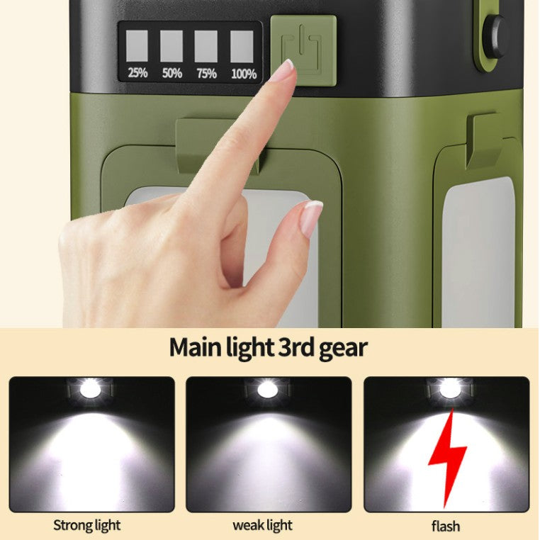 Lampa pentru Camping, Flippy, Lampa LED, Reincarcabila Solar si cablu TYPE-C, Tip Felinar 4 Laturi si Lanterna in Baza,