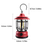 Portable camping light, vintage lantern with hook, ABS, 21 COB LED lighting, adjustable intensity, 5W, reversible, red