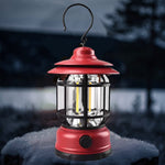 Portable camping light, vintage lantern with hook, ABS, 21 COB LED lighting, adjustable intensity, 5W, reversible, red
