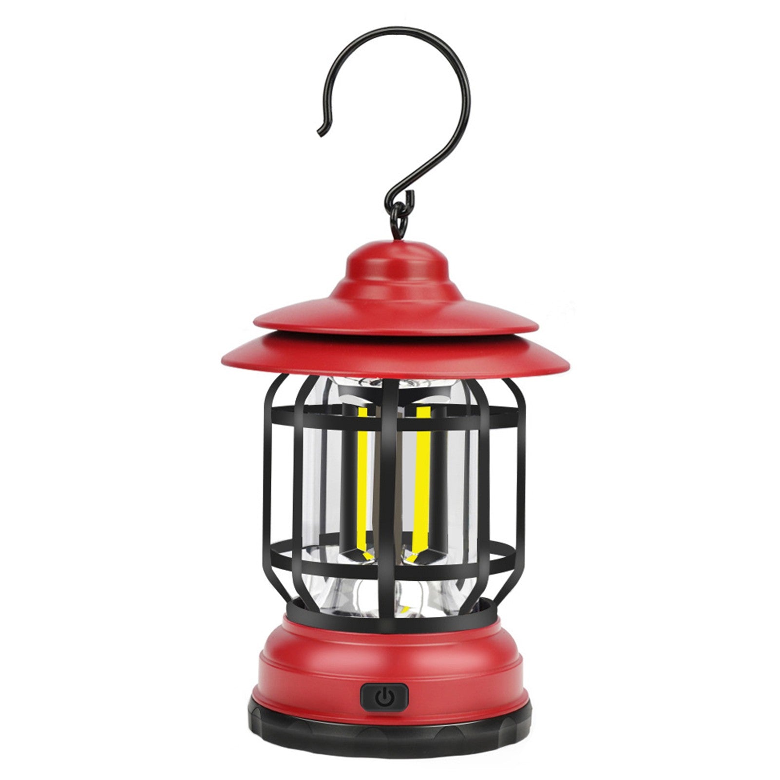 Portable camping light, vintage lantern with hook, ABS, 21 COB LED lighting, adjustable intensity, 5W, reversible, red