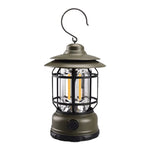 Lampa portabila camping, Felinar Vintage cu carlig, ABS, Iluminare 21 COB LED, Intensitate reglabila, 5W, Flippy, Verde