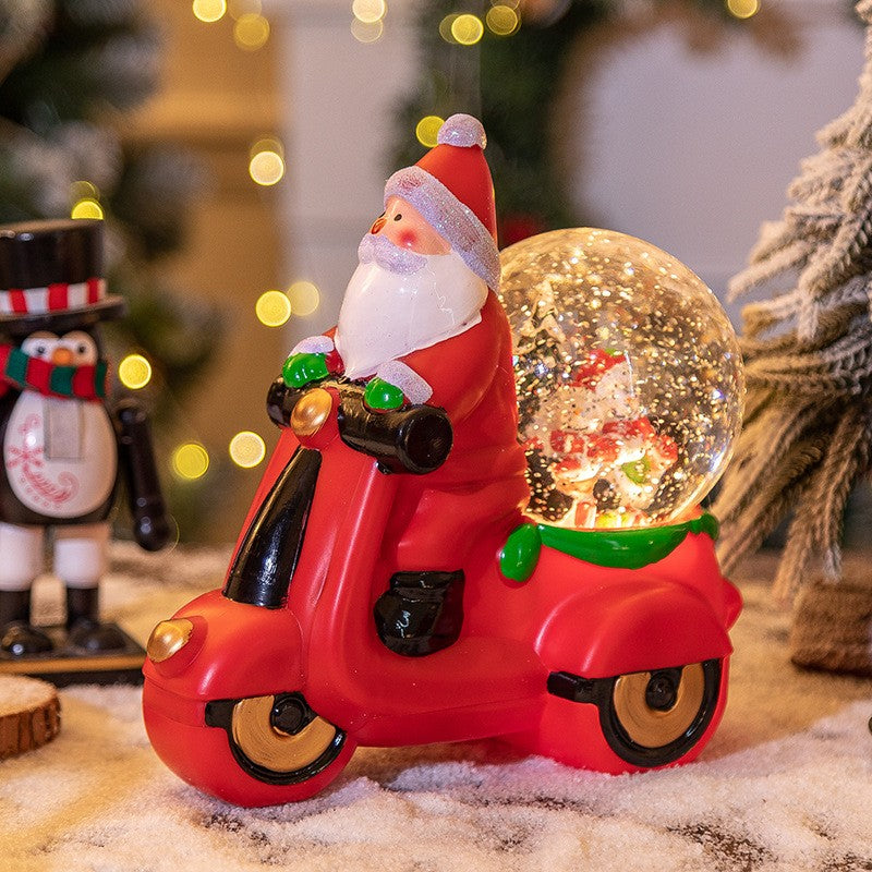 Decoratiune Craciun, Tip Motocicleta, Glob 10 cm, Figurine Mos Craciun, 3 Moduri, Functie Muzicala, Zapada in Miscare,