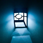 Set 4 Lampi Solare Led pentru Gradina, Flippy, Model Geometric, 11.8 x 8.6 x 5 cm, Buton On-Off, Alb Rece, Negru/Alb