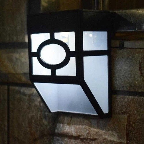 Set 4 Lampi Solare Led pentru Gradina, Flippy, Model Geometric, 11.8 x 8.6 x 5 cm, Buton On-Off, Alb Rece, Negru/Alb
