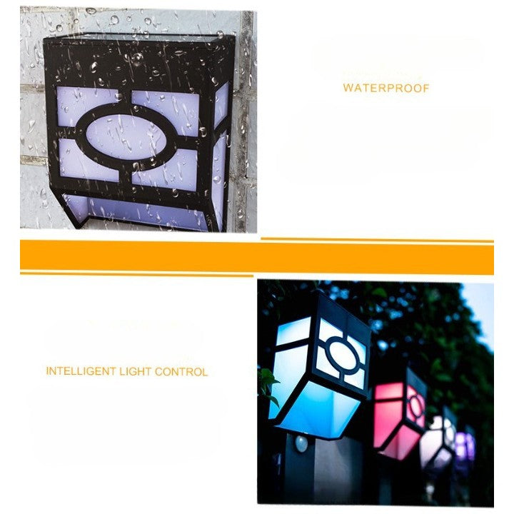 Set 4 Lampi Solare Led pentru Gradina, Flippy, Model Geometric, 11.8 x 8.6 x 5 cm, Buton On-Off, Lumina Multicolora,