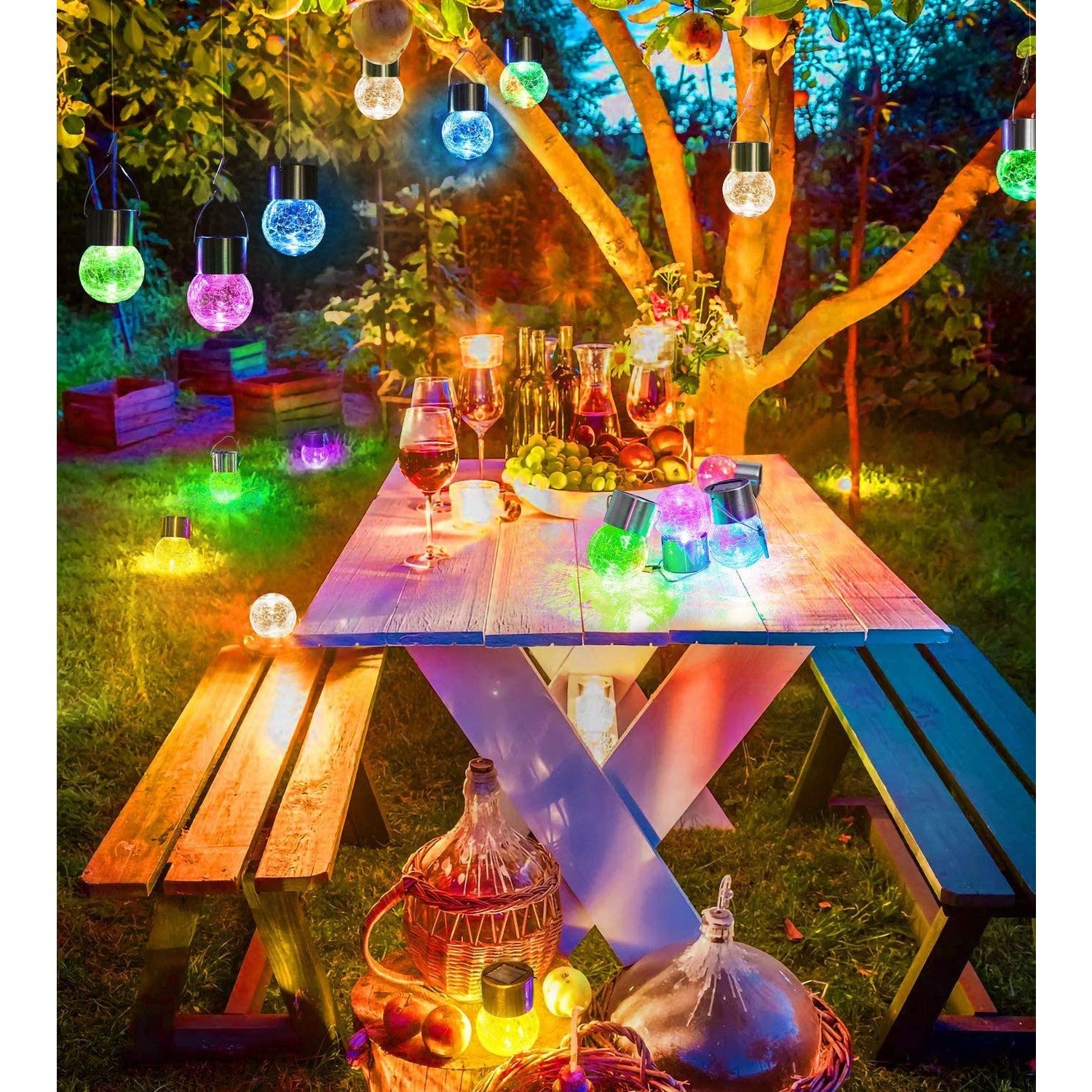 Lampa Solara Flippy, LED, Tip Candelabru Mic, Cu Bila Din Sticla Crapata, Exterioara, Impermeabila, Iluminare 6-12 H,