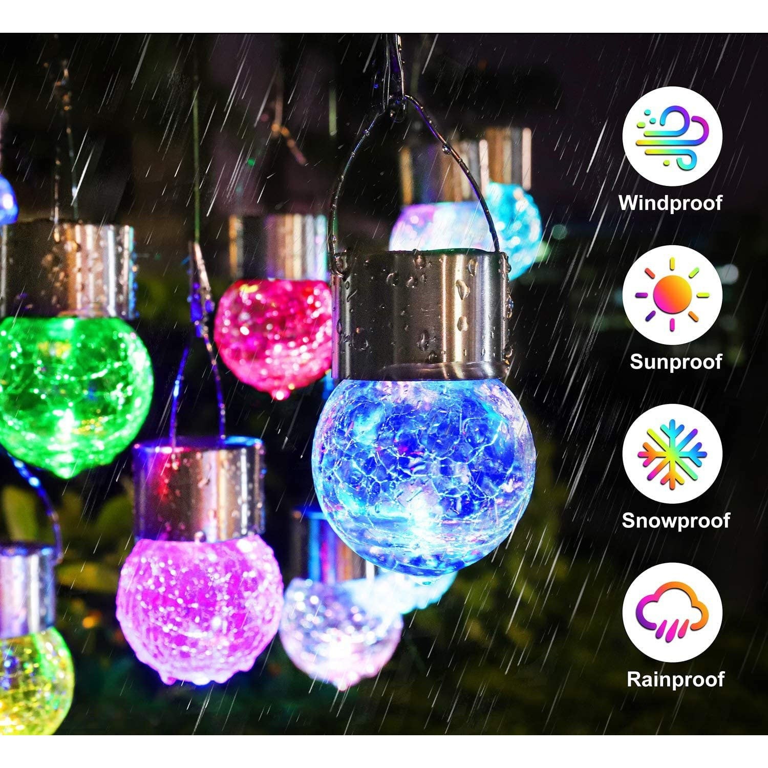 Lampa Solara Flippy, LED, Tip Candelabru Mic, Cu Bila Din Sticla Crapata, Exterioara, Impermeabila, Iluminare 6-12 H,