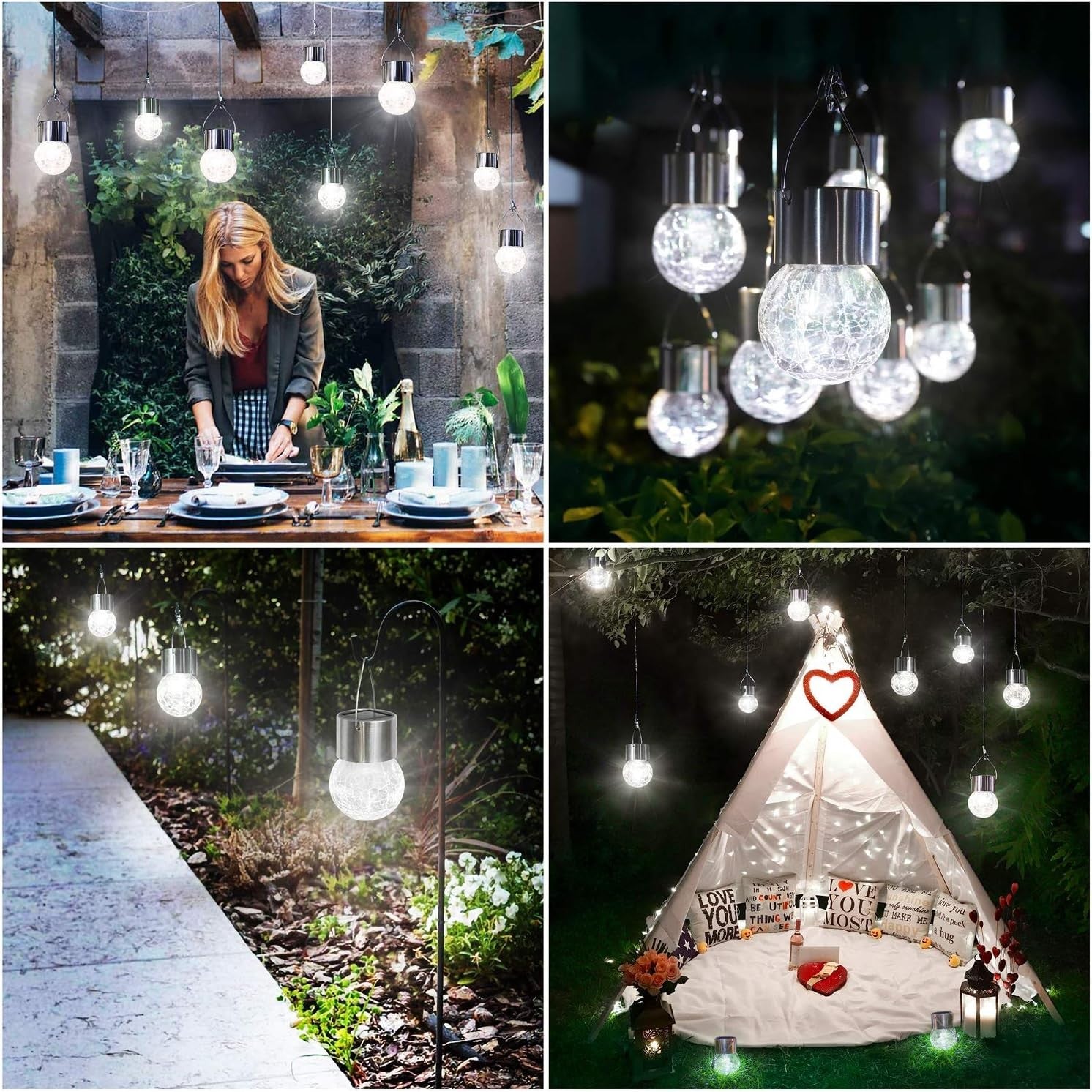 Lampa Solara Flippy, LED, Tip Candelabru Mic, Cu Bila Din Sticla Crapata, Exterioara, Impermeabila, Iluminare 6-12 H,