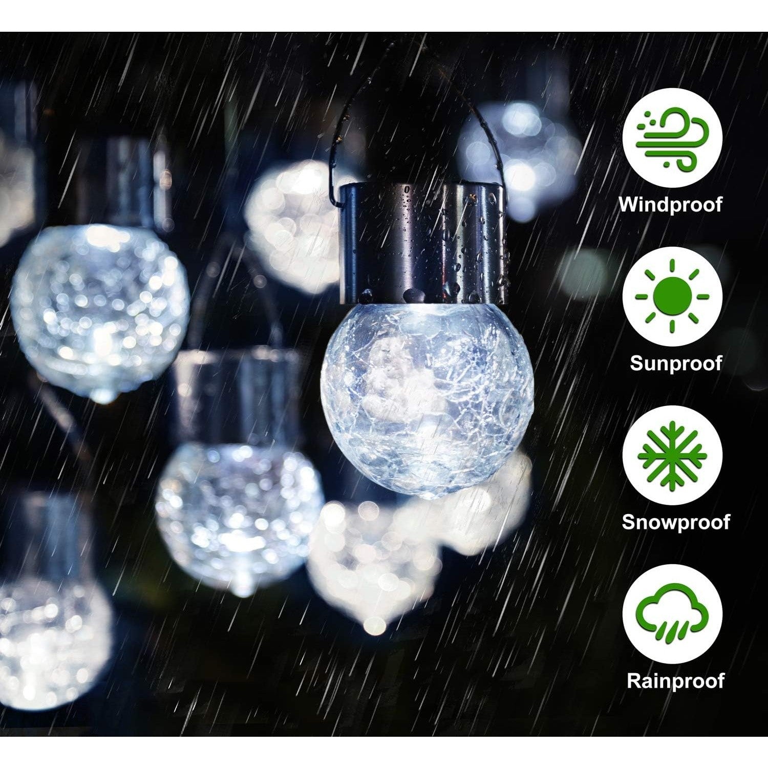 Lampa Solara Flippy, LED, Tip Candelabru Mic, Cu Bila Din Sticla Crapata, Exterioara, Impermeabila, Iluminare 6-12 H,