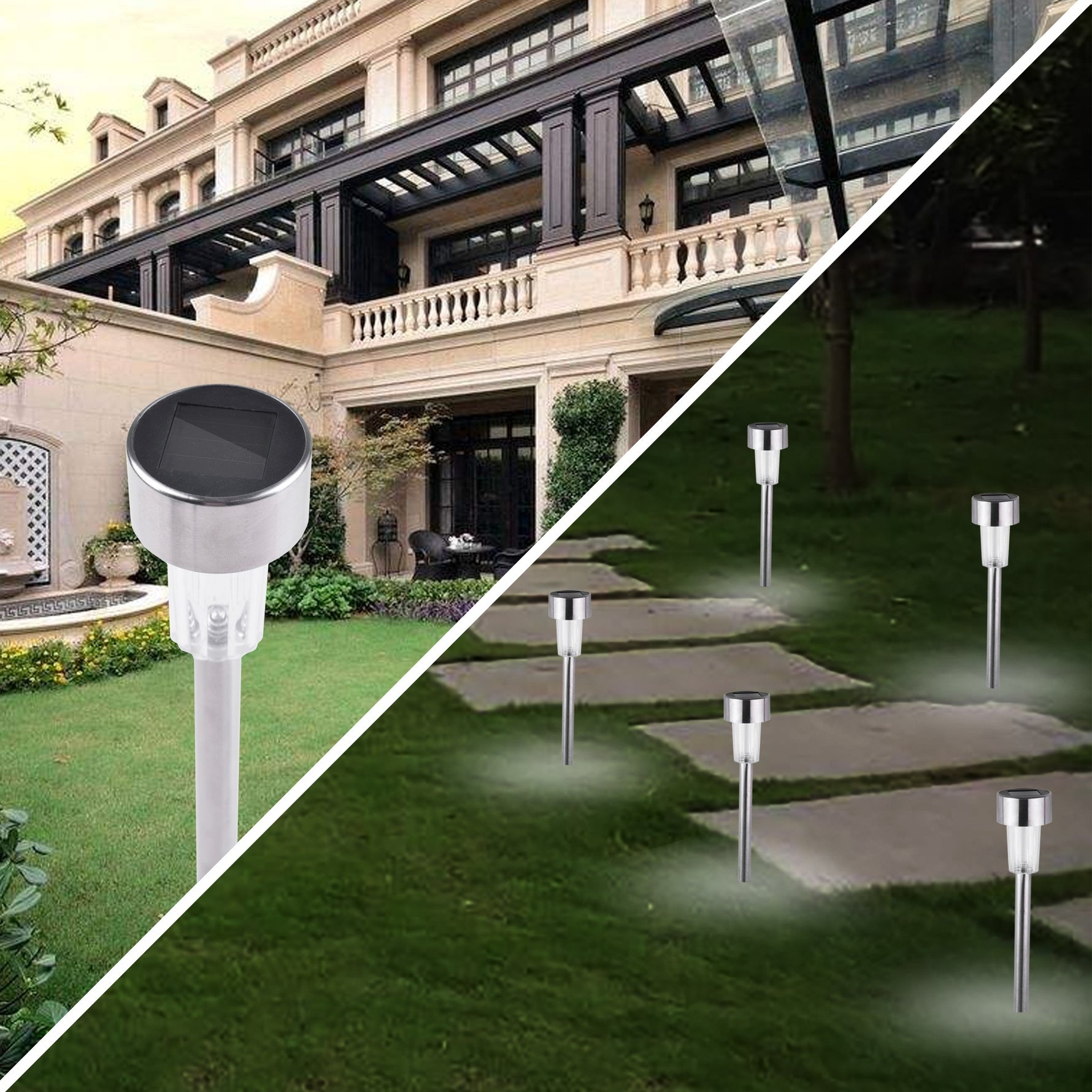 Set 10 Lampi Solare Led pentru Gradina, Flippy, 5.5 x 36.5 cm, Buton On-Off, Lumina Alb Rece, Argintiu