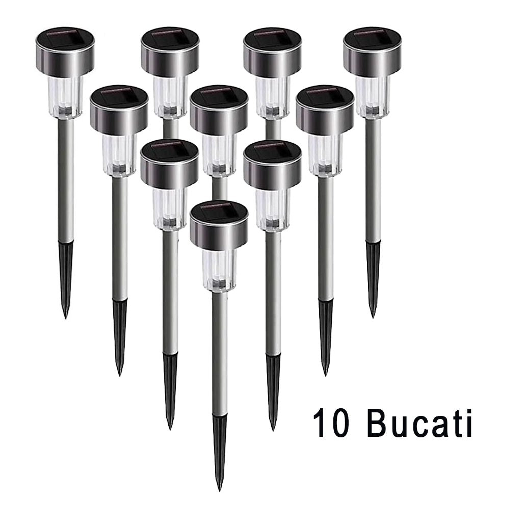 Set 10 Lampi Solare Led pentru Gradina, Flippy, 5.5 x 36.5 cm, Buton On-Off, Lumina Alb Rece, Argintiu