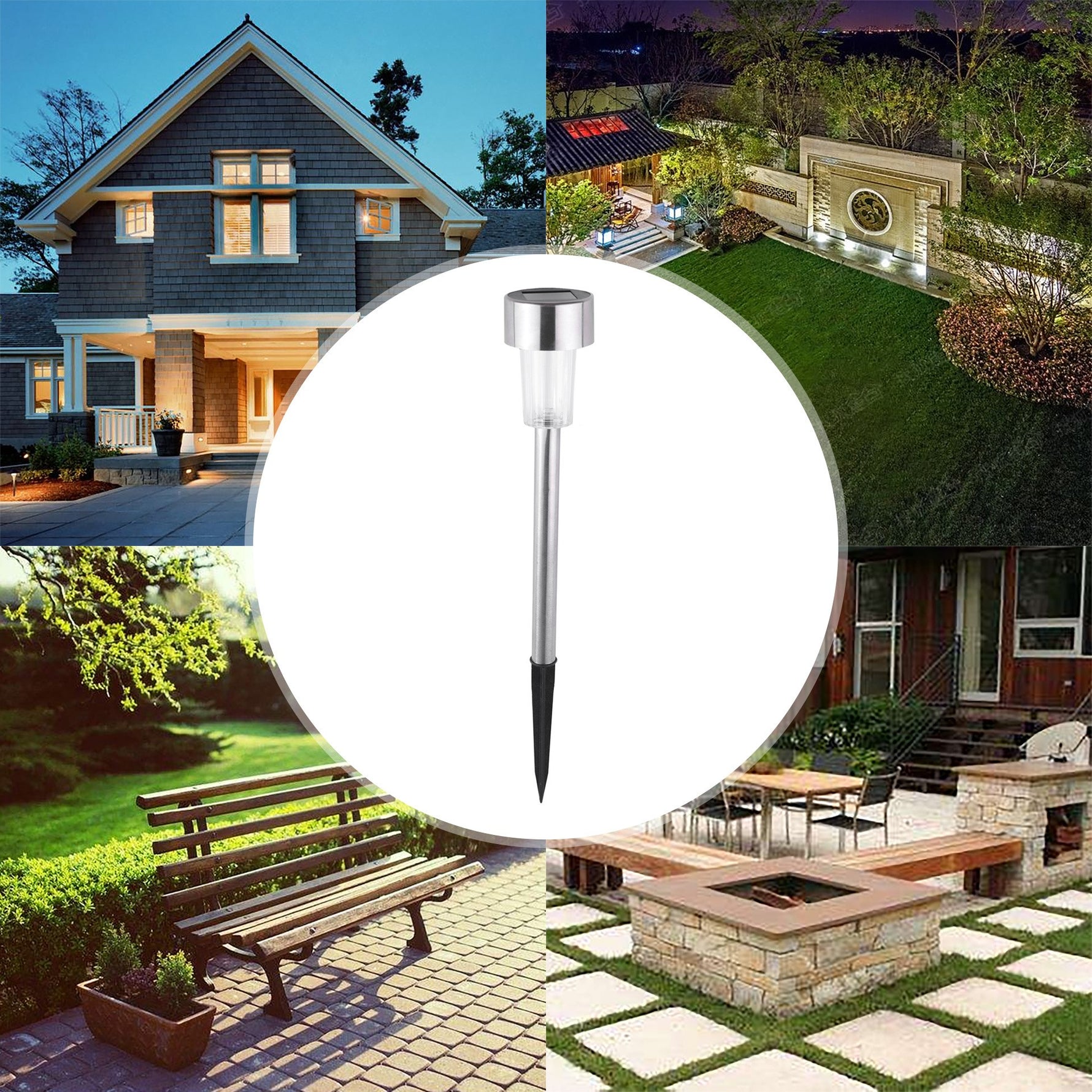 Set 10 Lampi Solare Led pentru Gradina, Flippy, 5.5 x 36.5 cm, Buton On-Off, Lumina Multicolor, Argintiu