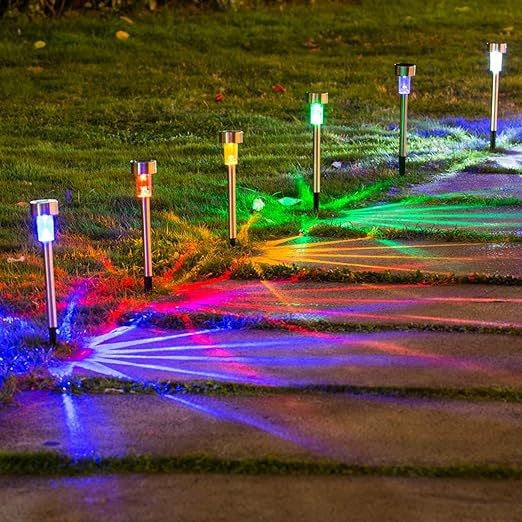 Set 10 Lampi Solare Led pentru Gradina, Flippy, 5.5 x 36.5 cm, Buton On-Off, Lumina Multicolor, Argintiu