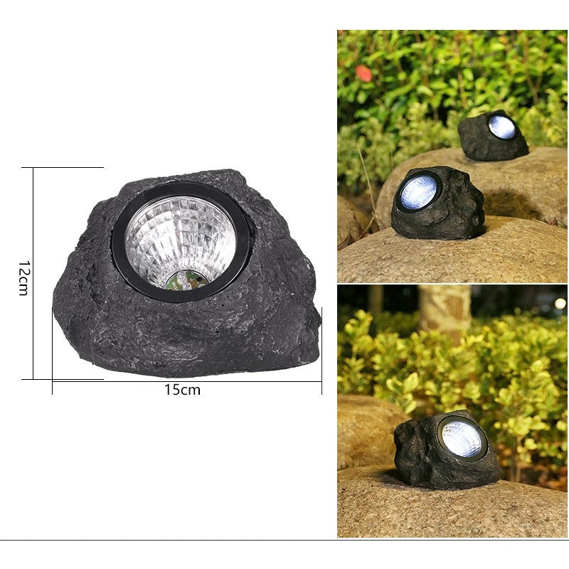Lampa solara LED decorativa pentru gradina Flippy, imitatie piatra, lumina puternica 4 LED-uri, 12 x 15 cm, material