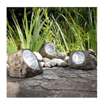 Lampa solara LED decorativa pentru gradina Flippy, imitatie piatra, lumina puternica 4 LED-uri, 12 x 15 cm, material