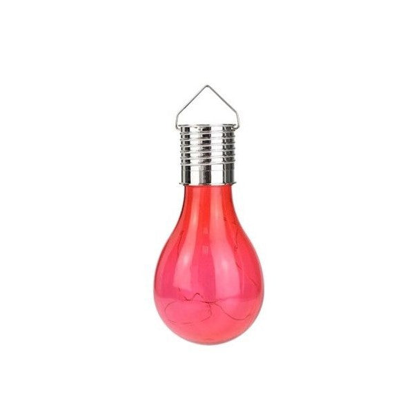 Lampa Solara LED Decorativa sub forma de Bulb, pentru exterior, suspendata, IP65, Ultron Rosu, Flippy