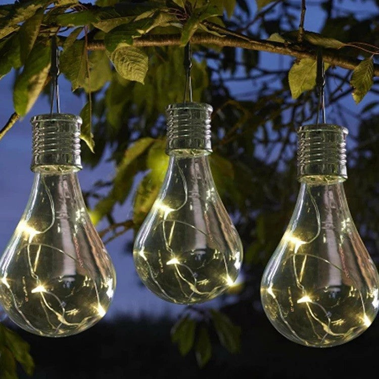 Lampa Solara LED Decorativa sub forma de Bulb, pentru exterior, suspendata, IP65, Ultron Transparent, lumina calda,