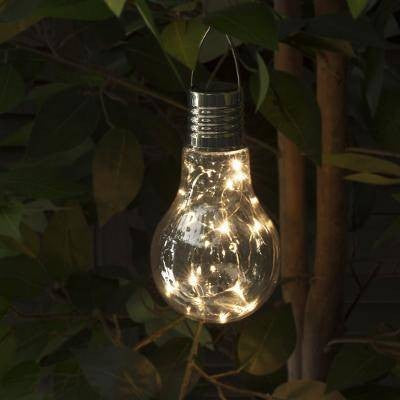 Lampa Solara LED Decorativa sub forma de Bulb, pentru exterior, suspendata, IP65, Ultron Transparent, lumina calda,