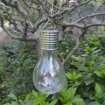 Lampa Solara LED Decorativa sub forma de Bulb, pentru exterior, suspendata, IP65, Ultron Transparent, lumina rece,