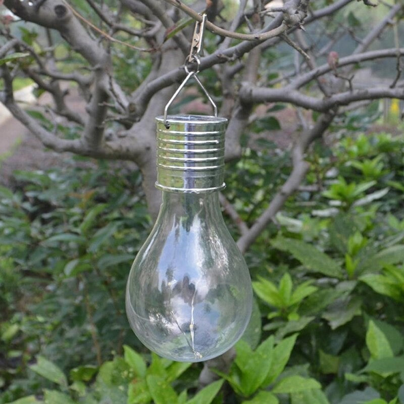 Lampa Solara LED Decorativa sub forma de Bulb, pentru exterior, suspendata, IP65, Ultron Transparent, lumina rece,